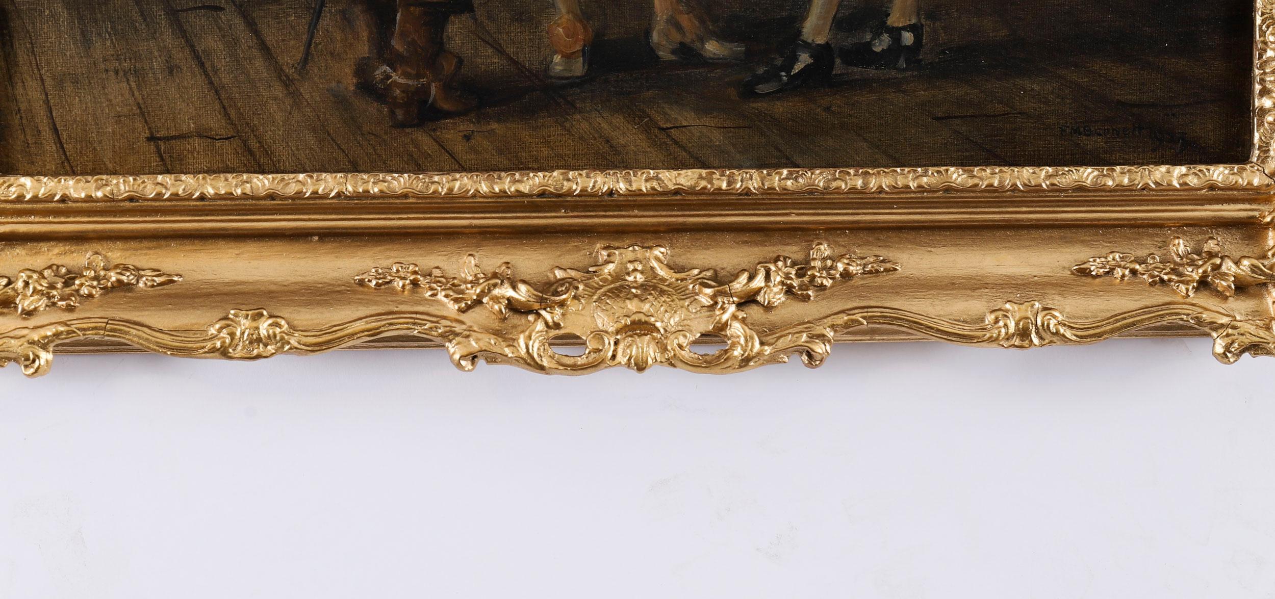 Peinture à l'huile ancienne Trois Cavaliers par Frank Moss Bennett 20ème siècle en vente 2