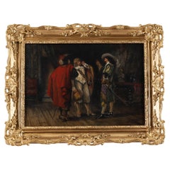 Pittura ad olio antica Tre Cavalieri di Frank Moss Bennetts XX secolo