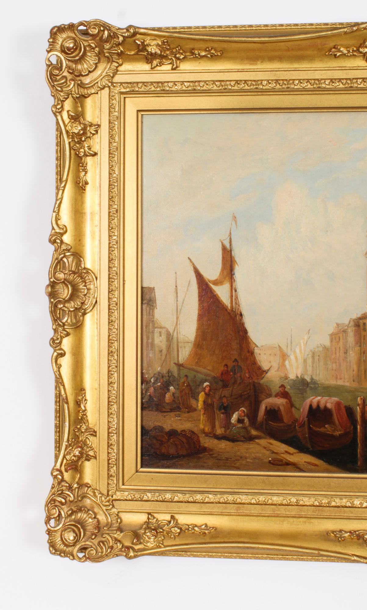 Antique Oil Painting Venetian Canal by William Raymond Dommerson 19th Century For Sale 5