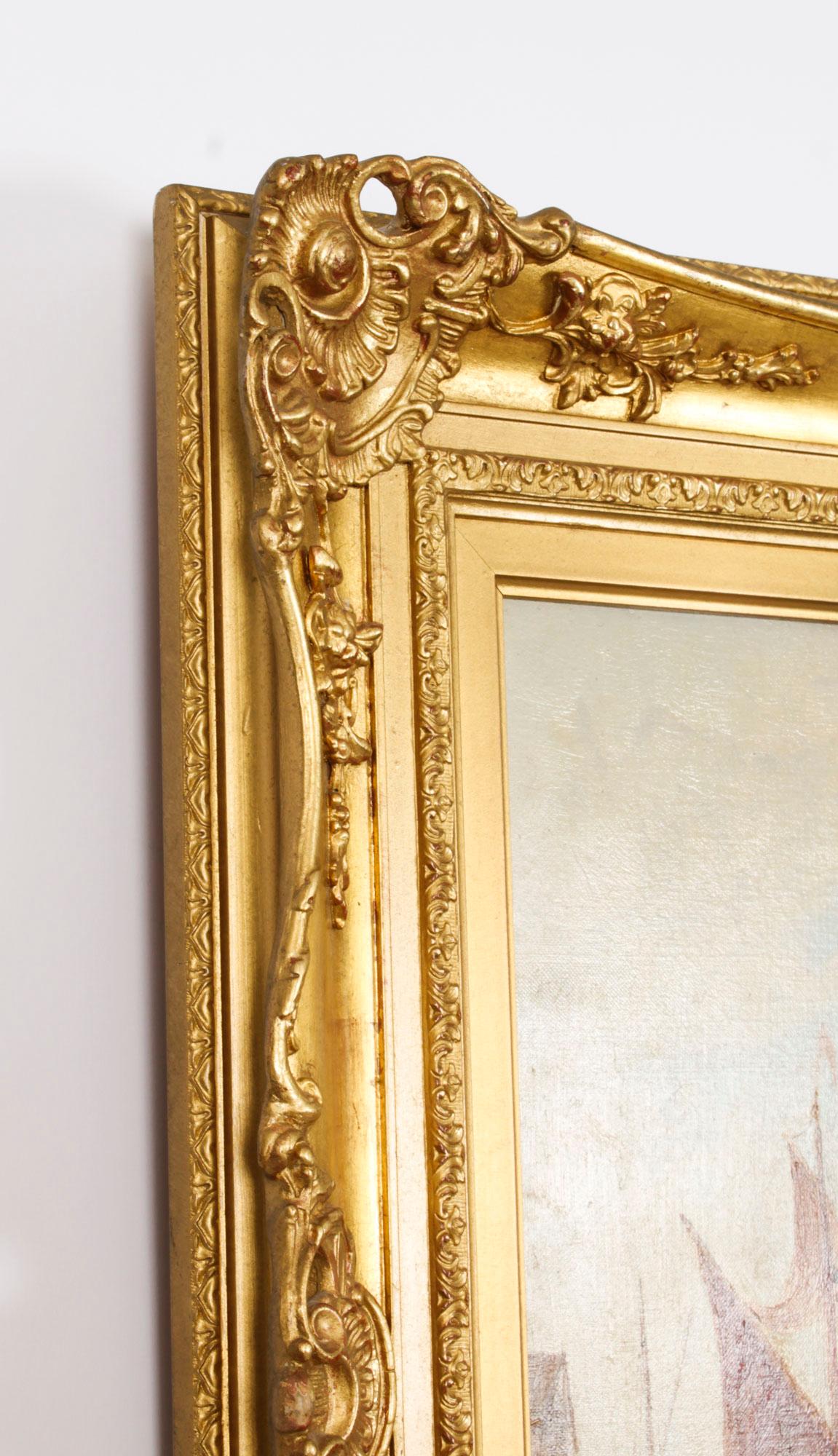 Antique Oil Painting Venetian Canal by William Raymond Dommerson 19th Century 8