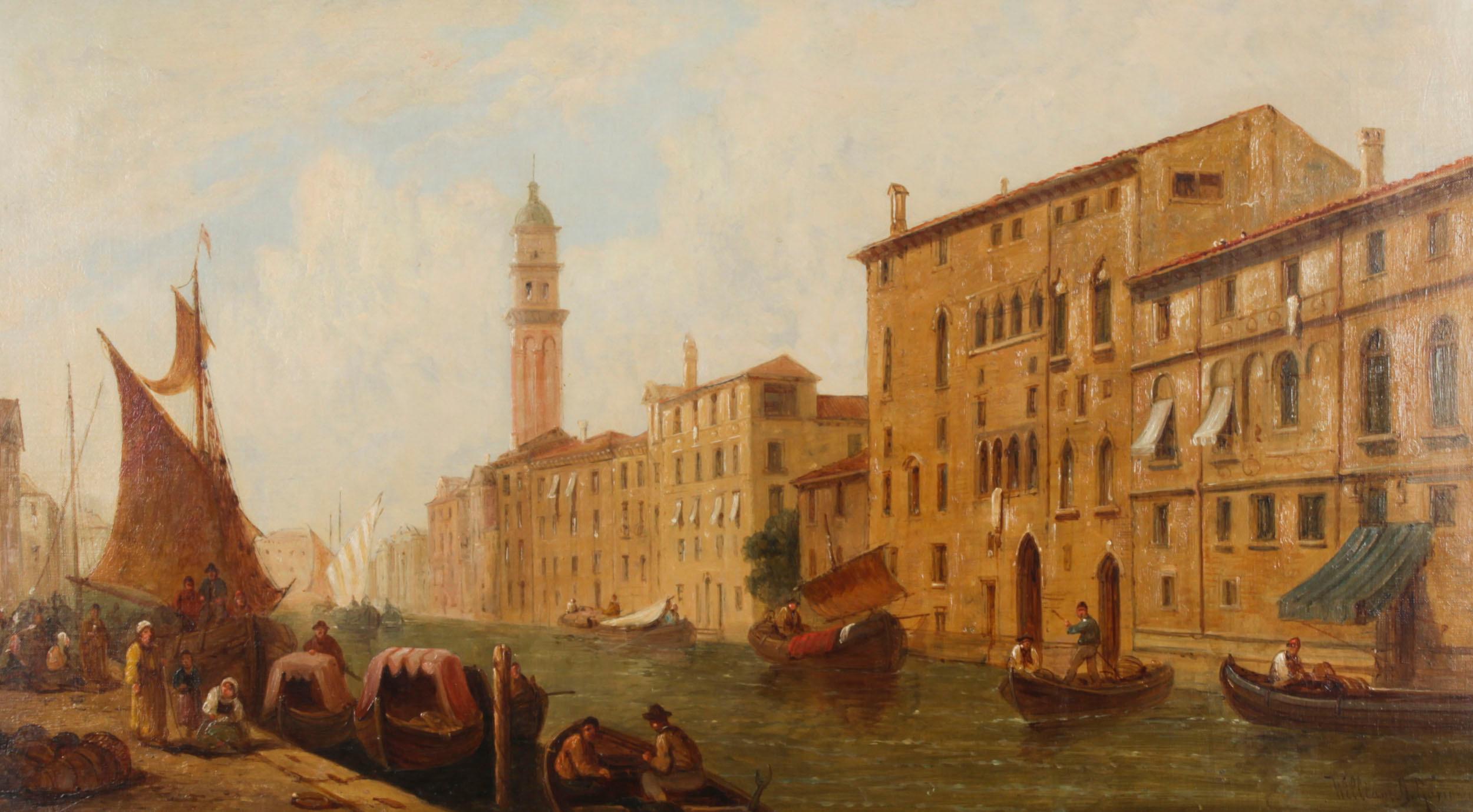 This is a beautiful oil on canvas painting of the view of the Ducal Palace and the entrance to the Piazza San Marco Canal in Venice by the renowned William Raymond Dommersen (1850 - 1927), signed lower right.

William Raymond Dommersen came from a