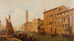 Antique Oil Painting Venetian Canal by William Raymond Dommerson 19th Century