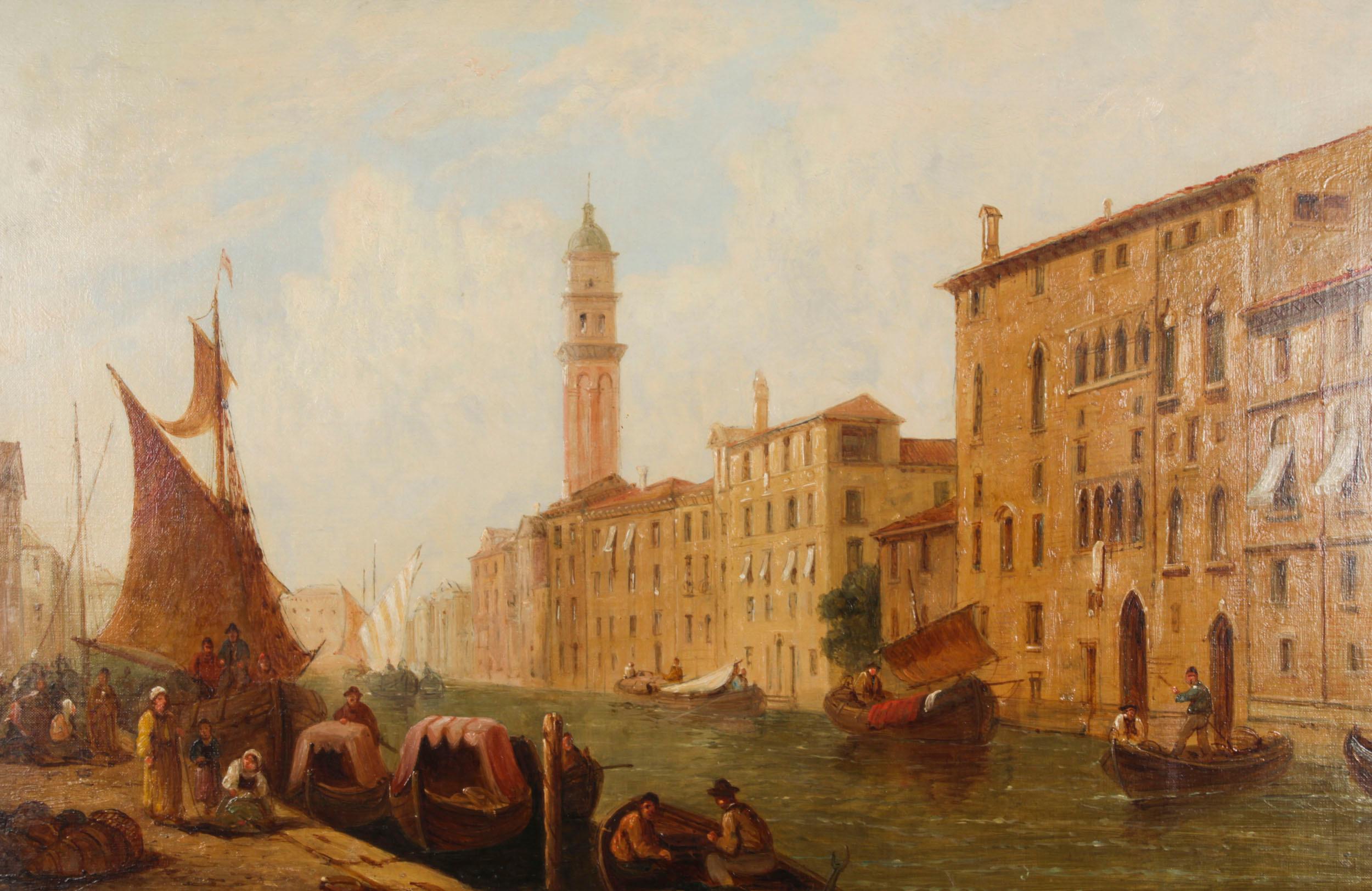 Early 19th Century Antique Oil Painting Venetian Canal by William Raymond Dommerson 19th Century For Sale
