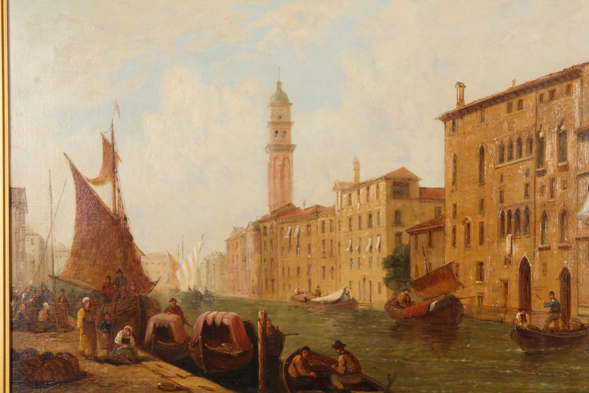 Antique Oil Painting Venetian Canal by William Raymond Dommerson 19th Century For Sale 1