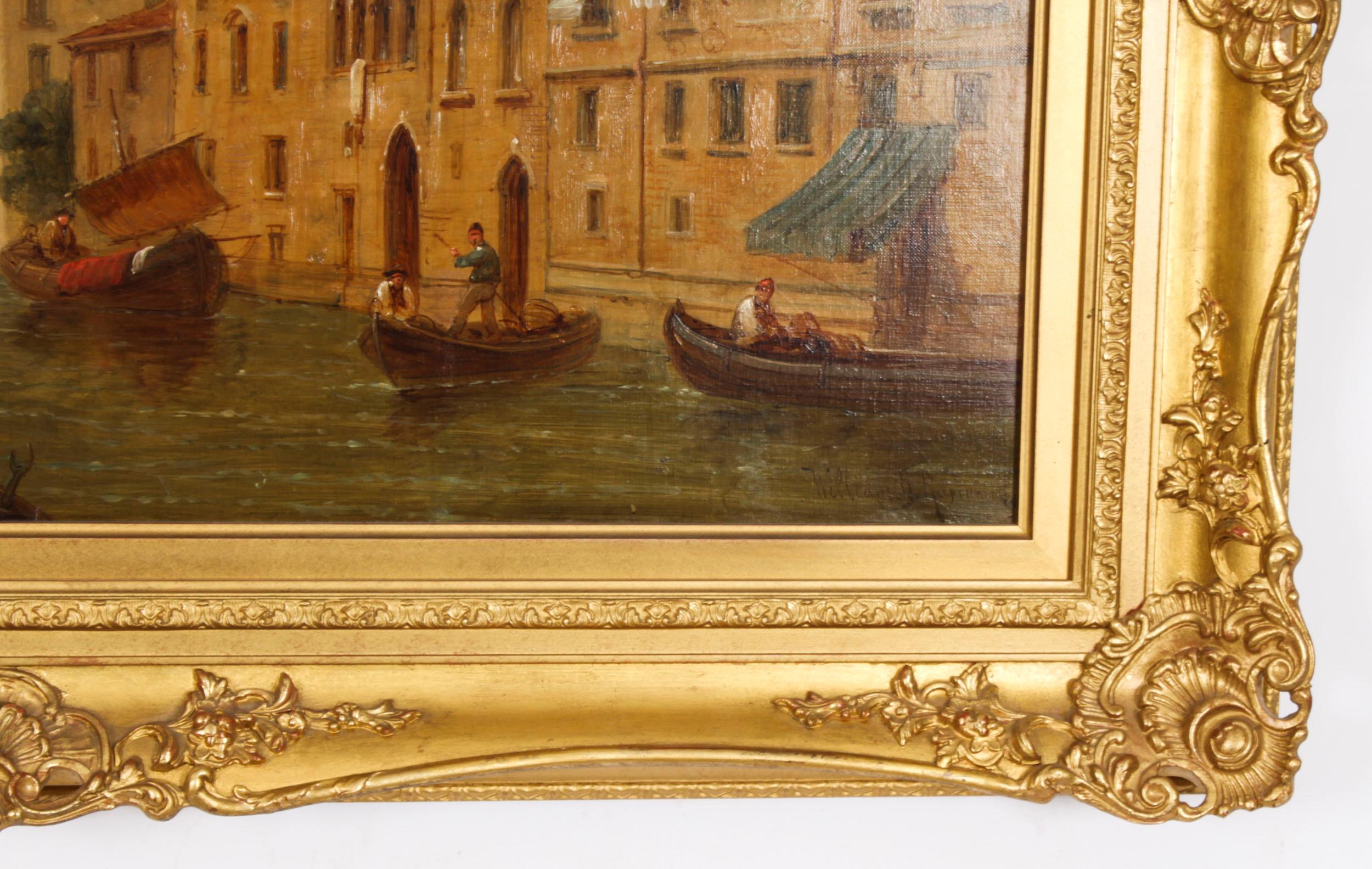 Antique Oil Painting Venetian Canal by William Raymond Dommerson 19th Century For Sale 2