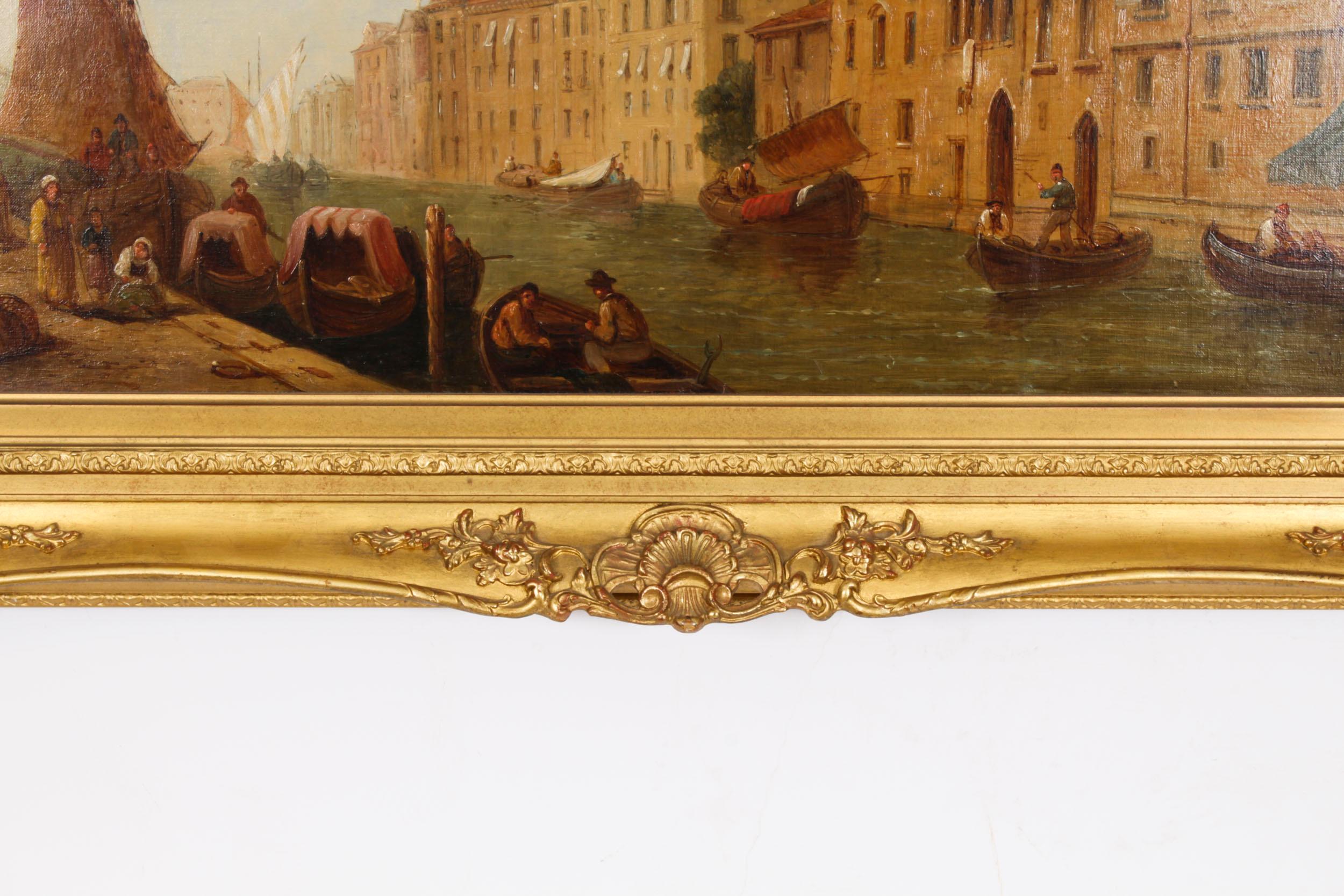 Antique Oil Painting Venetian Canal by William Raymond Dommerson 19th Century For Sale 3