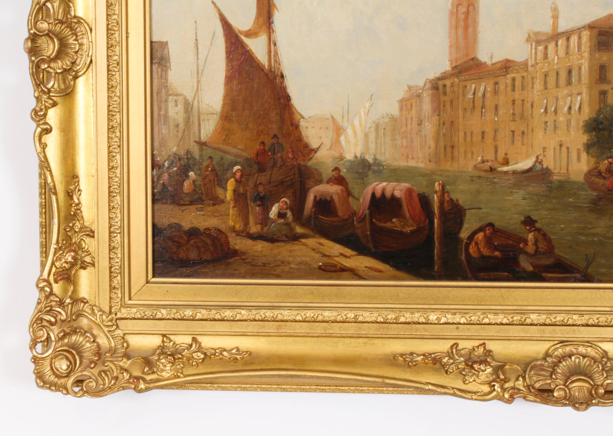 Antique Oil Painting Venetian Canal by William Raymond Dommerson 19th Century For Sale 4