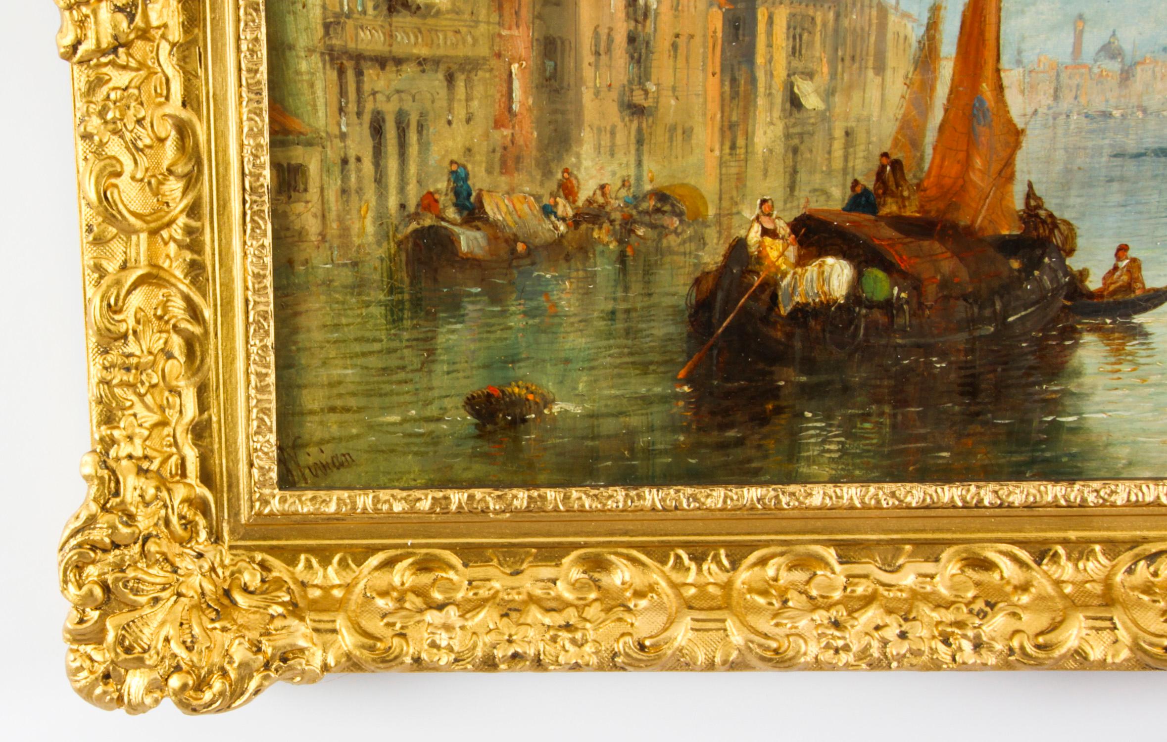 Antique Oil Painting Venetian on the Grand Canal J.Vivian 19th C 3