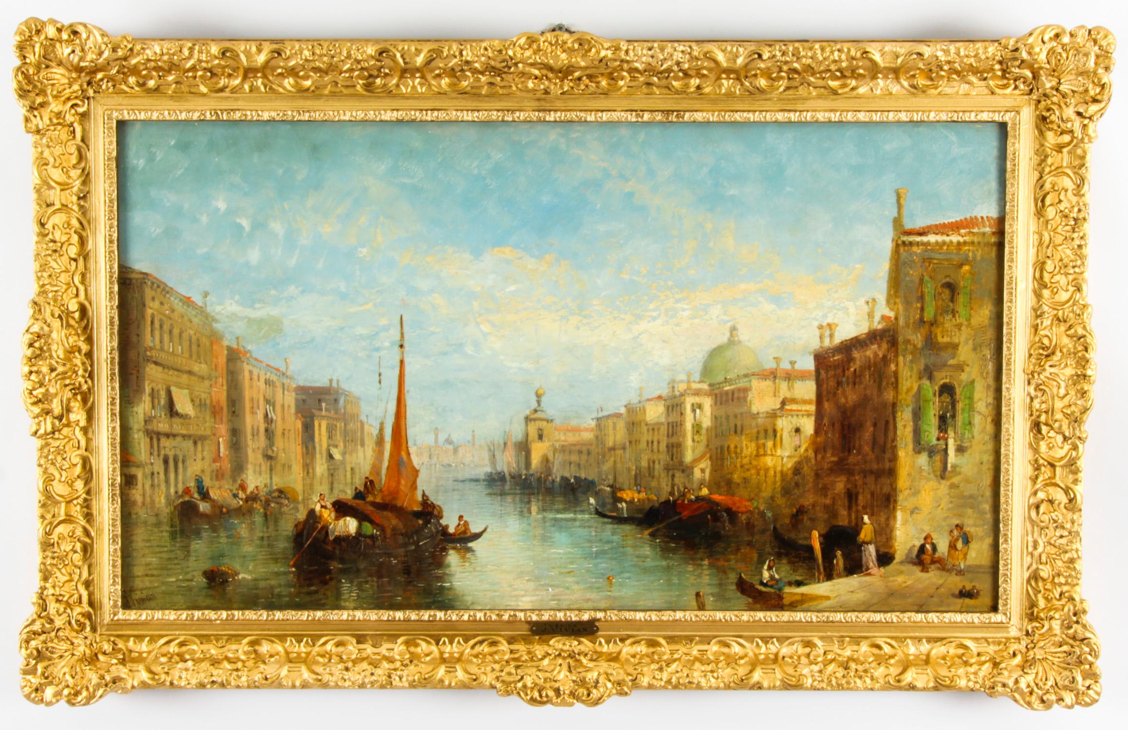 Antique Oil Painting Venetian on the Grand Canal J.Vivian 19th C 10