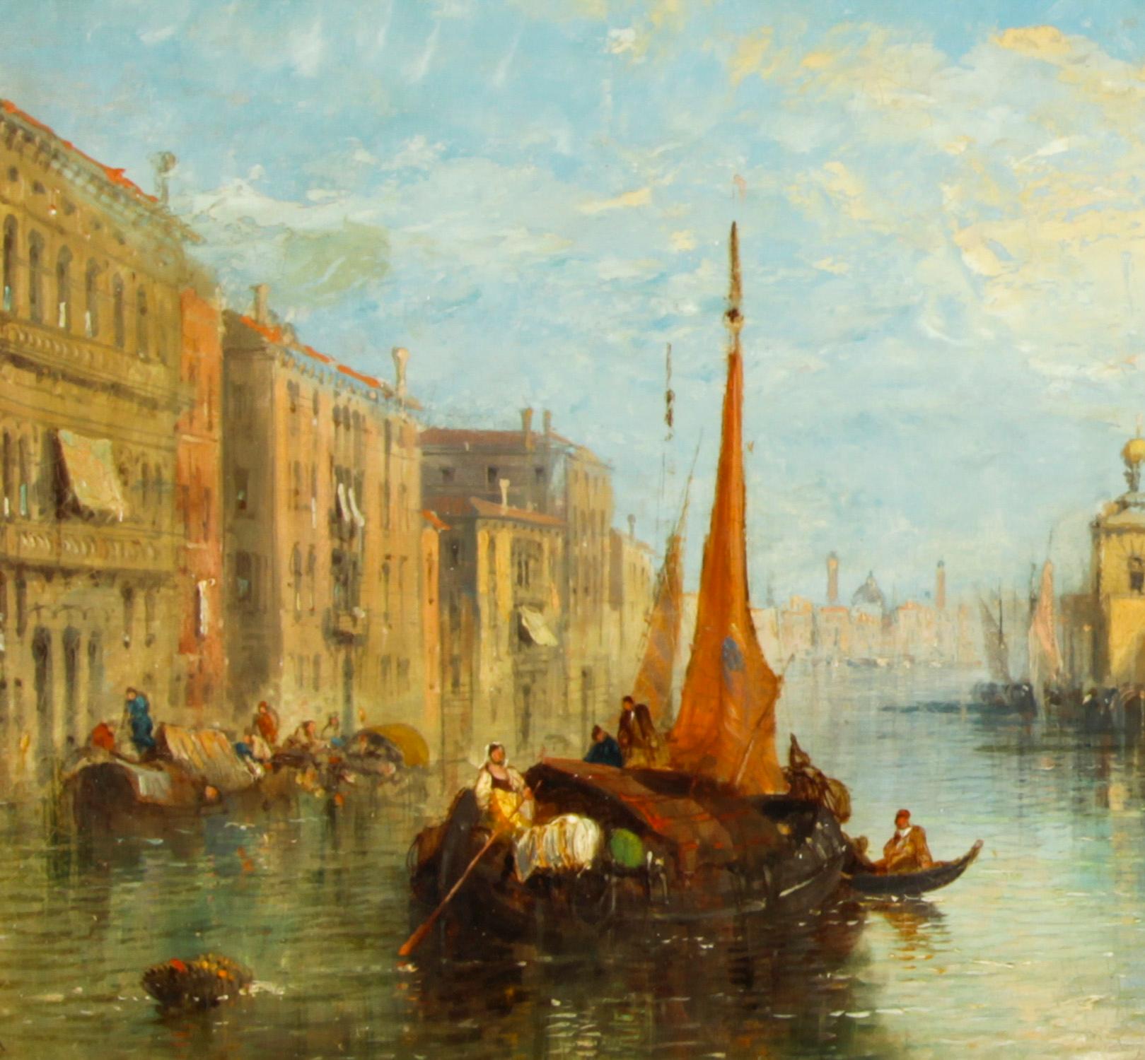 British Antique Oil Painting Venetian on the Grand Canal J.Vivian 19th C