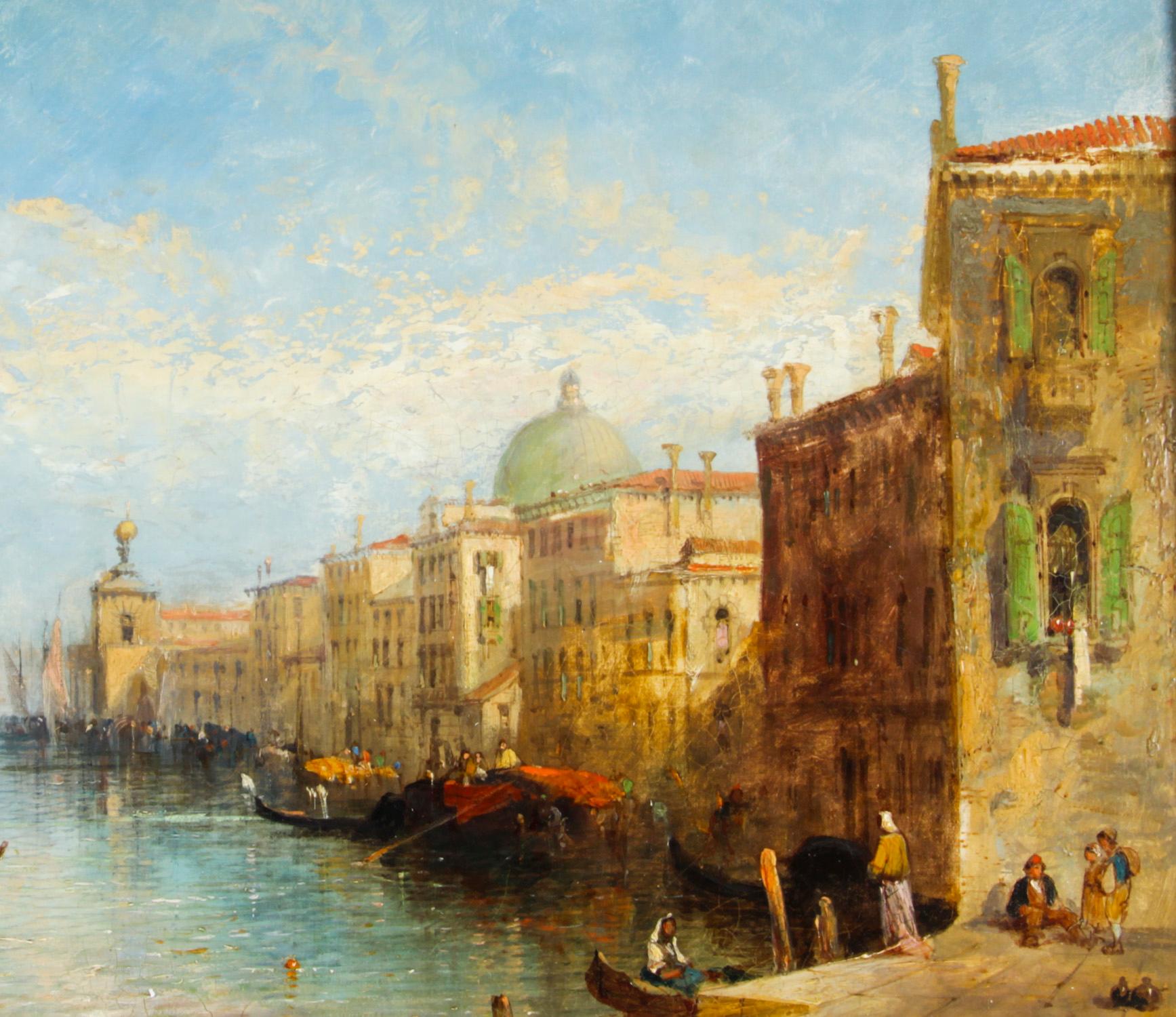 Antique Oil Painting Venetian on the Grand Canal J.Vivian 19th C In Good Condition In London, GB