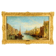 Antique Oil Painting Venetian on the Grand Canal J.Vivian 19th C