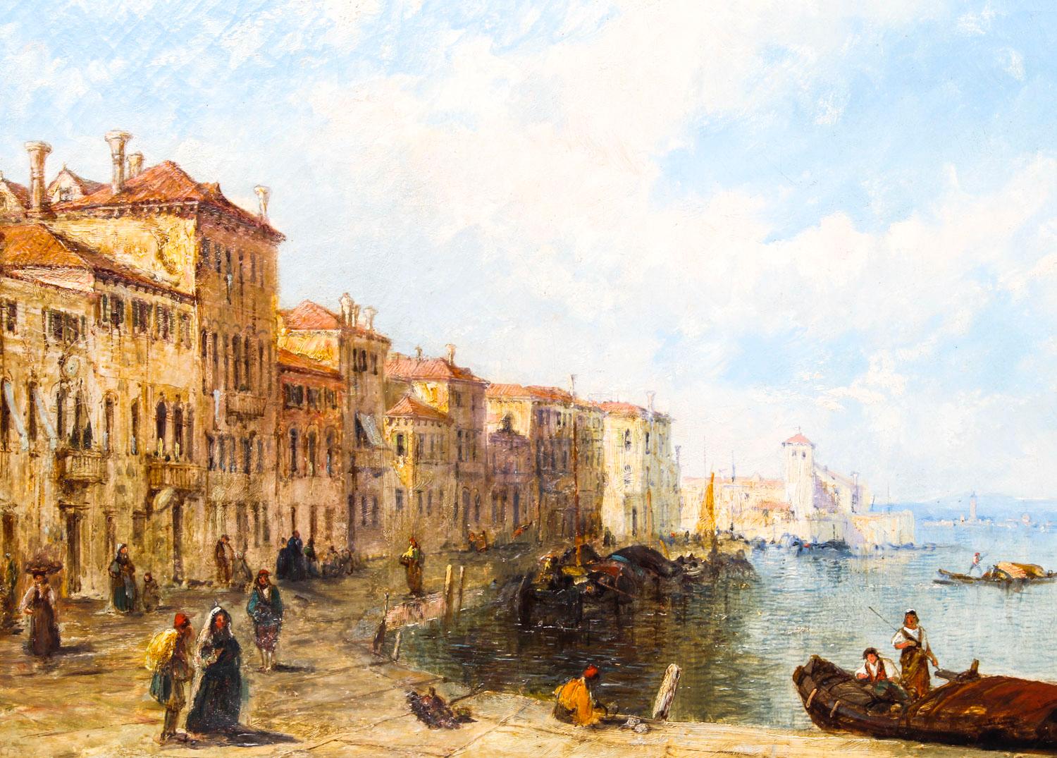 British Antique Oil Painting Venetian Scene of The Grand Canal J.Vivian, 19th Century