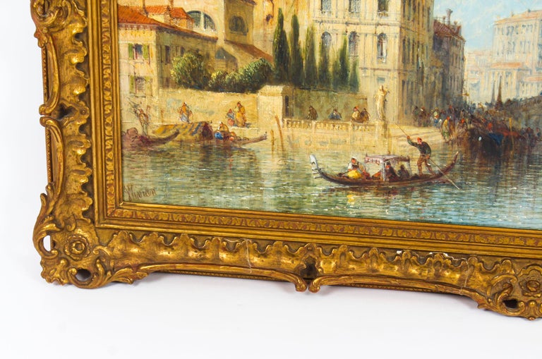 Antique Oil Painting Scene of The Grand Canal J.Vivian, 19th