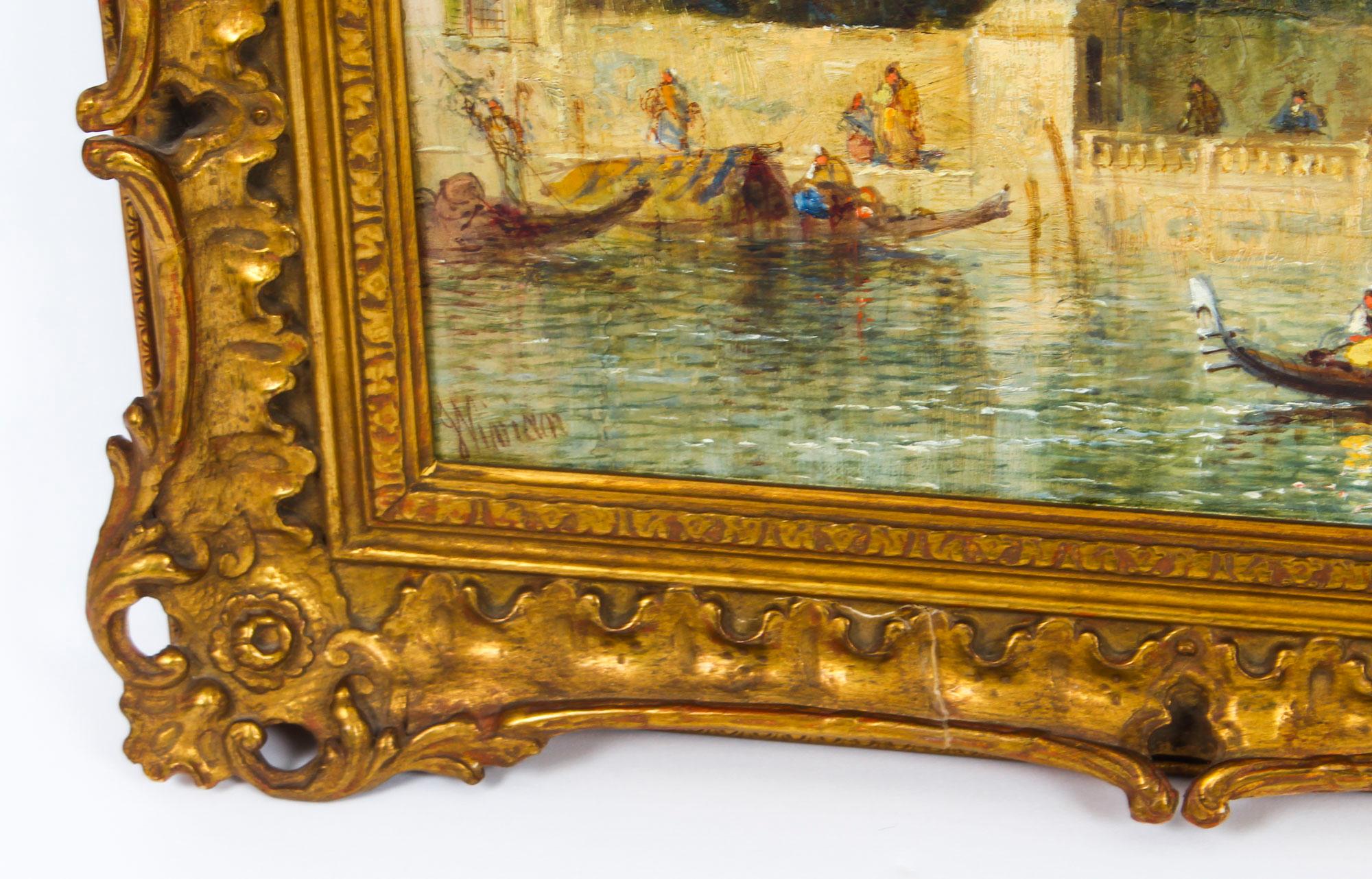 Late 19th Century Antique Oil Painting Venetian Scene of The Grand Canal J.Vivian, 19th Century