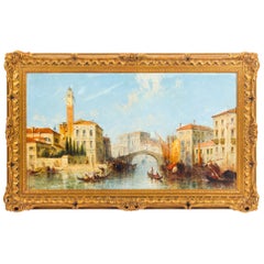 Used Oil Painting Venetian Scene of The Grand Canal J.Vivian, 19th Century