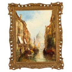 Peinture à l'huile ancienne vue de San Simeone Piccolo J.Vivien 19ème siècle
