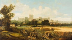 Antique Oil Painting Windsor Castle by Alfred H. Vickers Early 19th Century