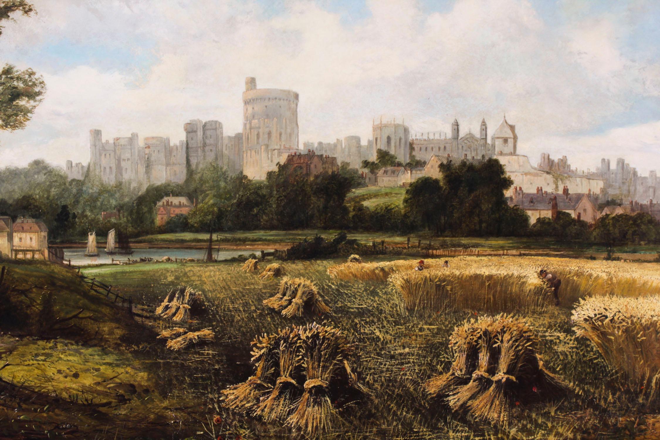 English Antique Oil Painting Windsor Castle by Alfred H. Vickers Early 19th Century