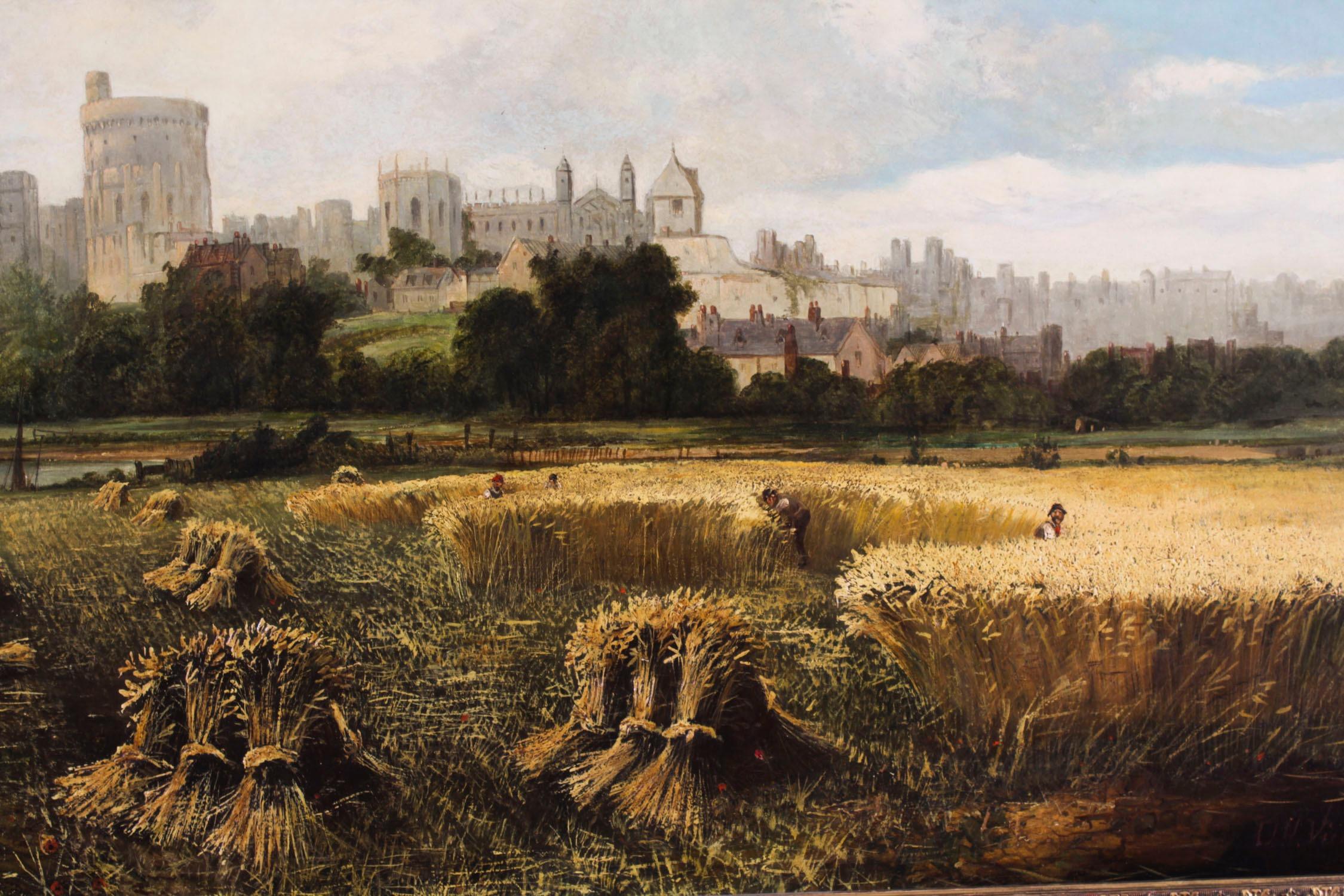 Canvas Antique Oil Painting Windsor Castle by Alfred H. Vickers Early 19th Century