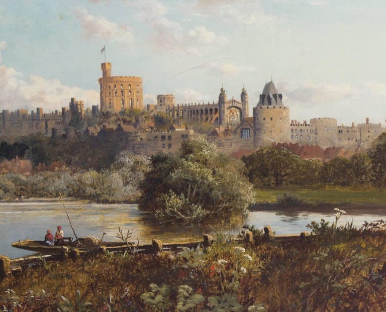 Antique Oil Painting "Windsor Castle" Edmund John Niemann 19th Century