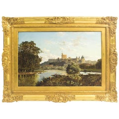 Peinture à l'huile ancienne "Windsor Castle" Edmund John Niemann 19ème siècle