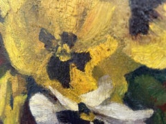 Antique Oil Painting of Flowers – Pansies – Floral Still Life