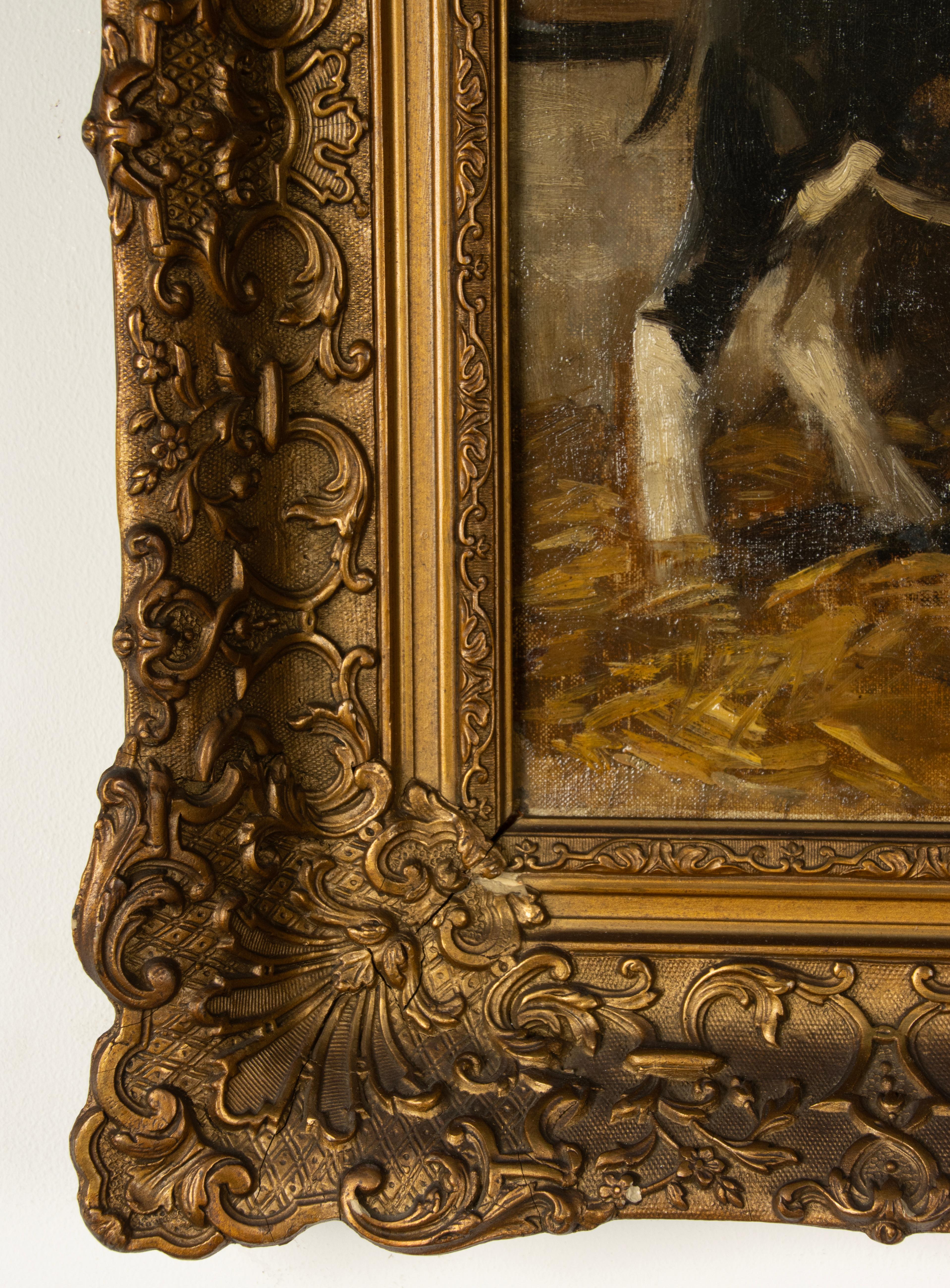 Early 20th Century Antique Oil Painting - W.J. Dingemans - Calves in Stable