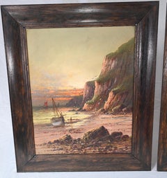 Antique Oil Paintings Seascape Lizard Dawlish Cornwall Devon, 1880
