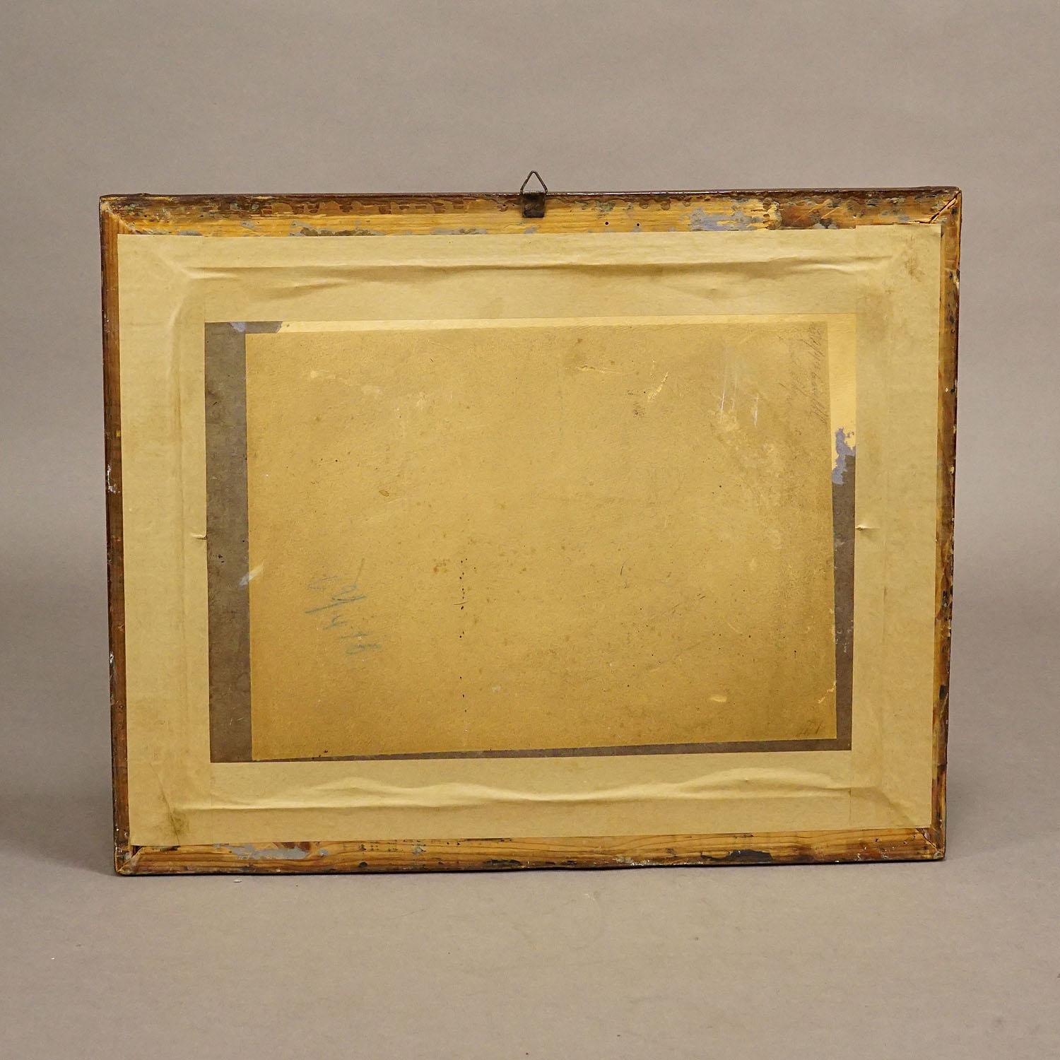 Antiker Öldruck mit Bär- Jagdszene nach Heinrich Buerkel, 19. Jahrhundert (Glas) im Angebot