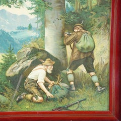 Antique Oil Print with Black Forest Poacher Scene after Josef Ringeisen