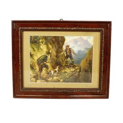 Antique Oil Print with Dramatic Poacher Scene after Josef Ringeisen