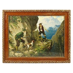 Impression à l'huile ancienne avec scène de pêcheur dramatique d'après Josef Ringeisen