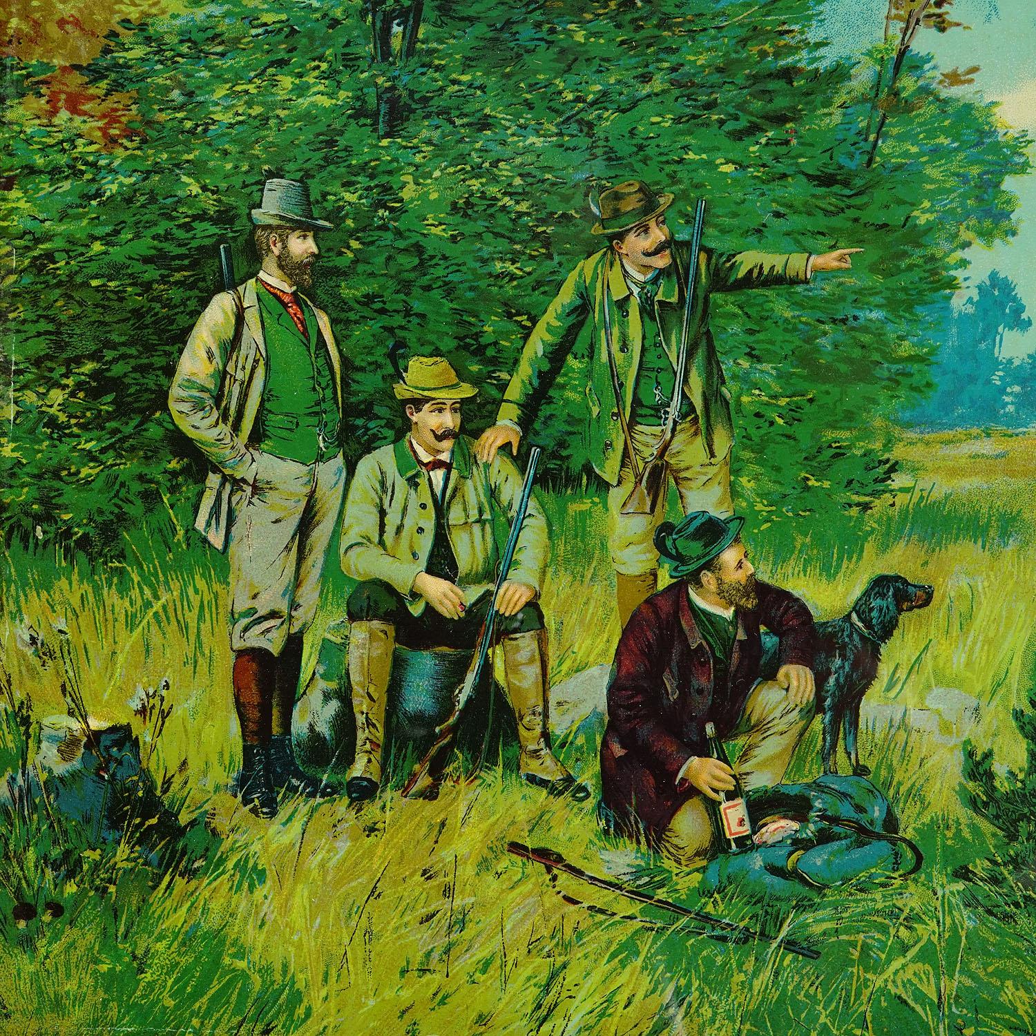 Grabado al óleo antiguo con escena de caza victoriana según Josef Ringeisen De campo en venta