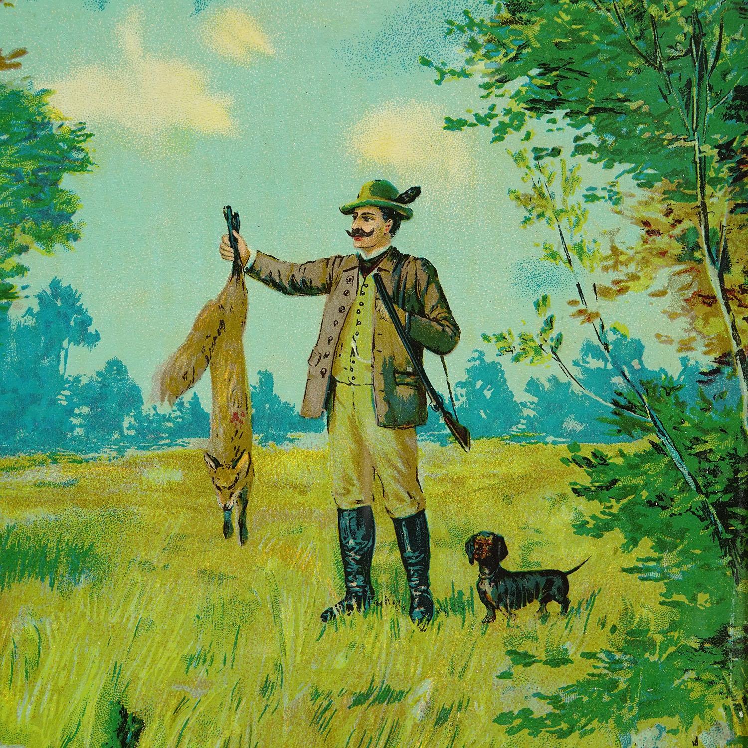Grabado al óleo antiguo con escena de caza victoriana según Josef Ringeisen Alemán en venta