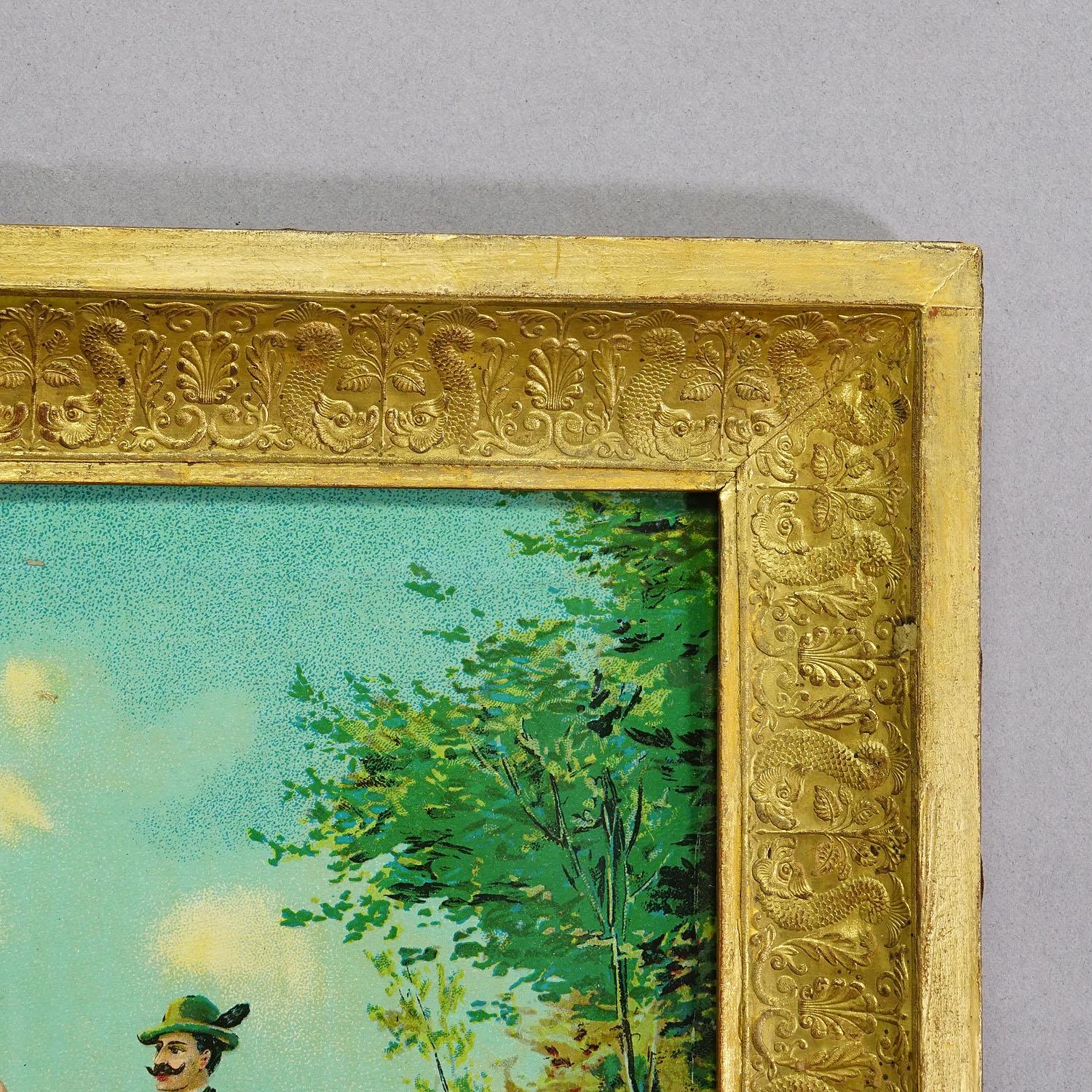 Grabado al óleo antiguo con escena de caza victoriana según Josef Ringeisen en Bueno estado para la venta en Berghuelen, DE