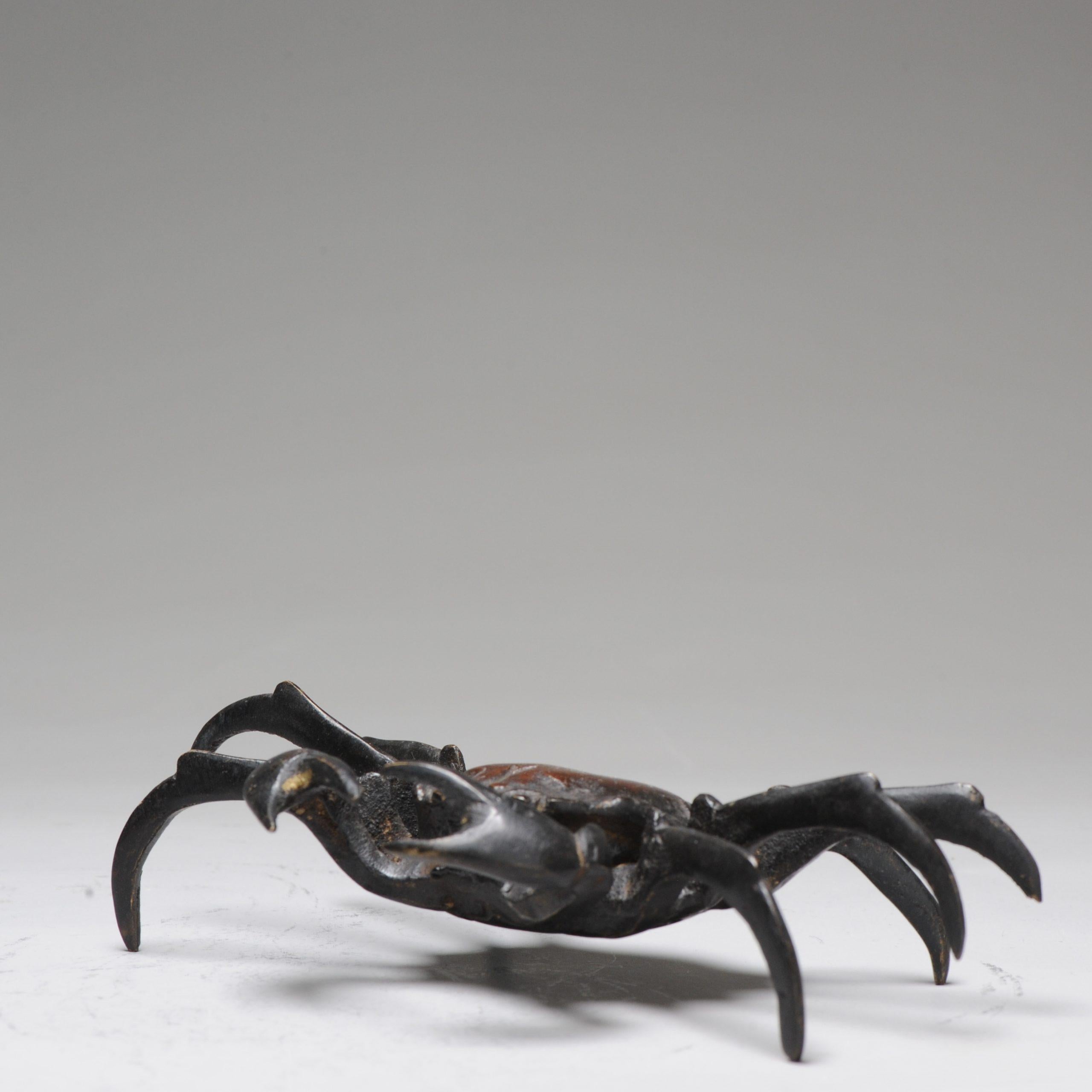 Antique Okimono Bronze Japanese Statue of a Crab 19th C Meiji Japan In Good Condition For Sale In Amsterdam, Noord Holland