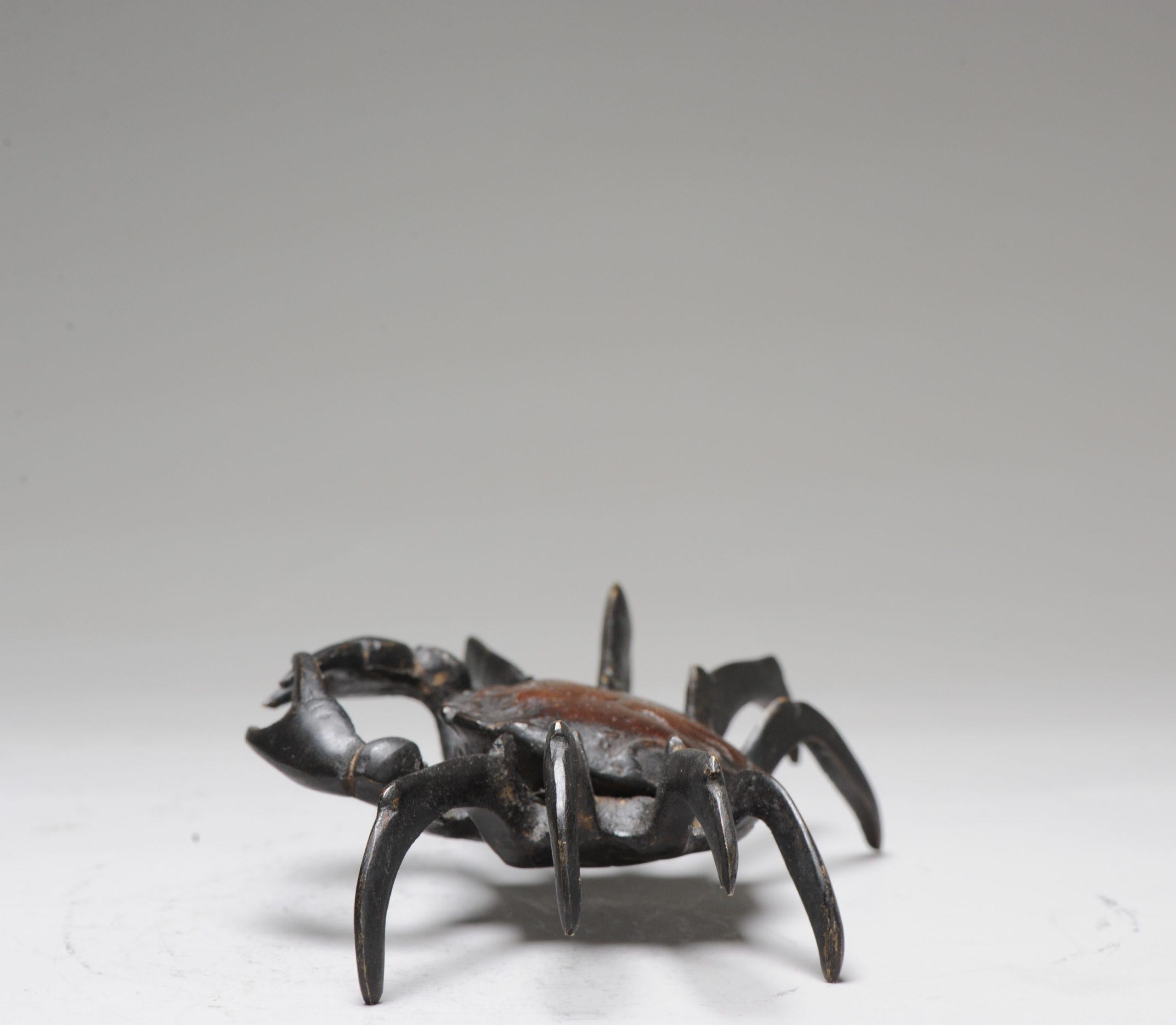 Antique Okimono Bronze Japanese Statue of a Crab 19th C Meiji Japan For Sale 1