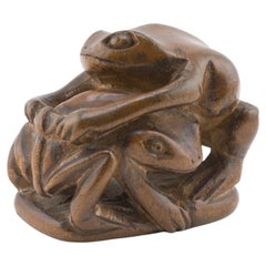 Antike japanische Okimono- Sumo-Schreiende Frosch-Skulptur aus dem 19./20. Jahrhundert