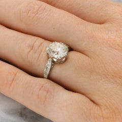 Antique Old 2.80ct Elongated Cushion Cut Diamond Solitaire Ring in Platinum