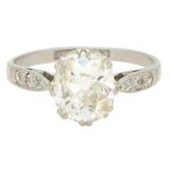Antique Old 2.80ct Elongated Cushion Cut Diamond Solitaire Ring in Platinum
