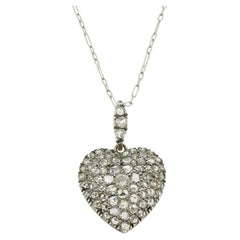 Antique Old and Rose Cut Diamond Love Heart Pendant Necklace