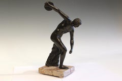 Figura Antigua de Bronce Gran Tour Lanzador de Disco Antiguo Griego Verdigris 10