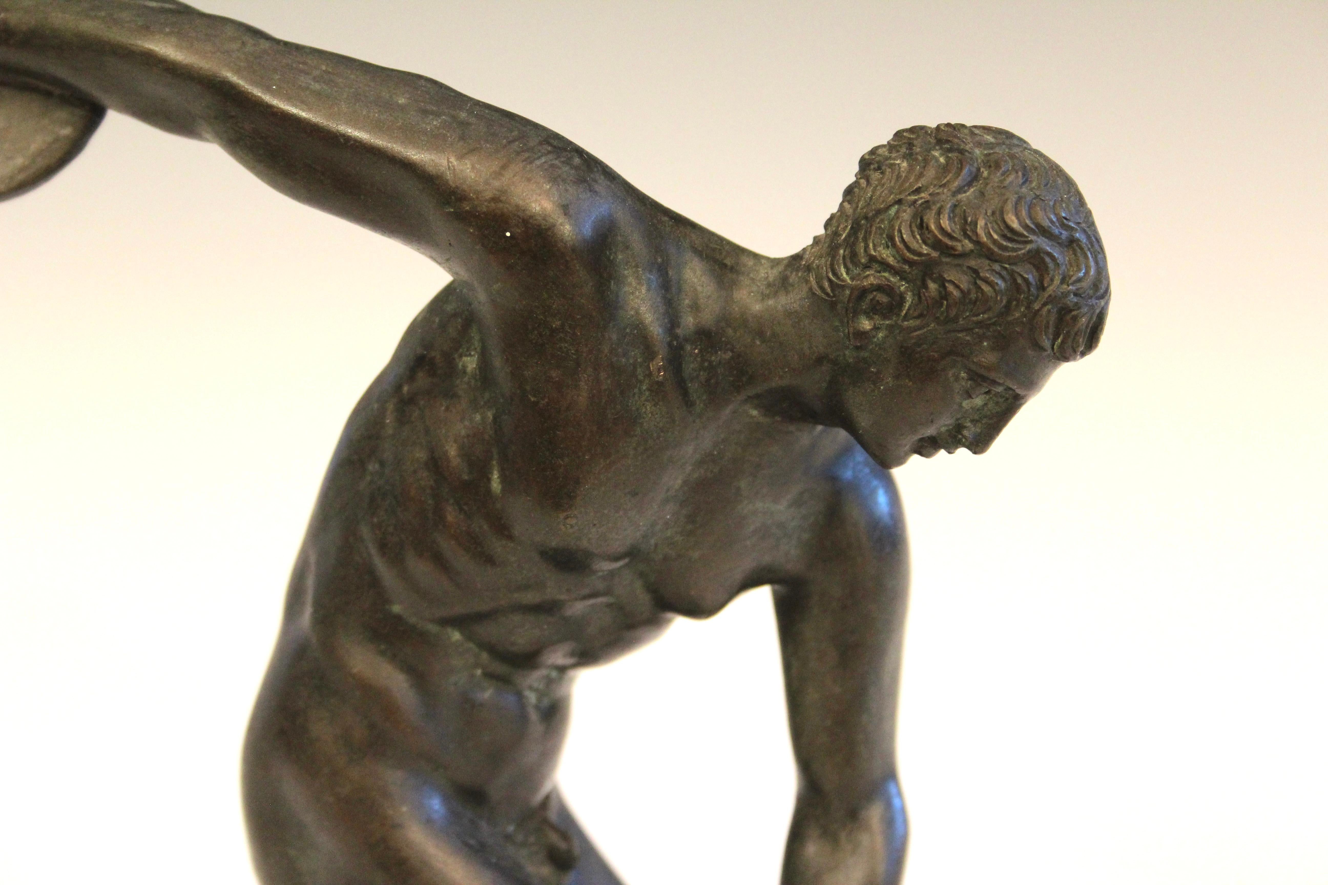 Hellenistic Antique Old Bronze Figure Grand Tour Discus Thrower Ancient Greek Verdigris 10