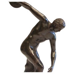 Antique Old Bronze Figure Grand Tour Discus Thrower Ancient Greek Verdigris 10"