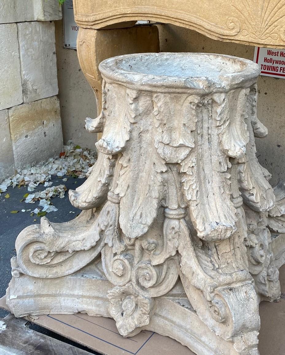 Hand-Crafted Antique Old Cast Stone Garden Coffee Side Table Base Pedestal Los Angeles CA For Sale
