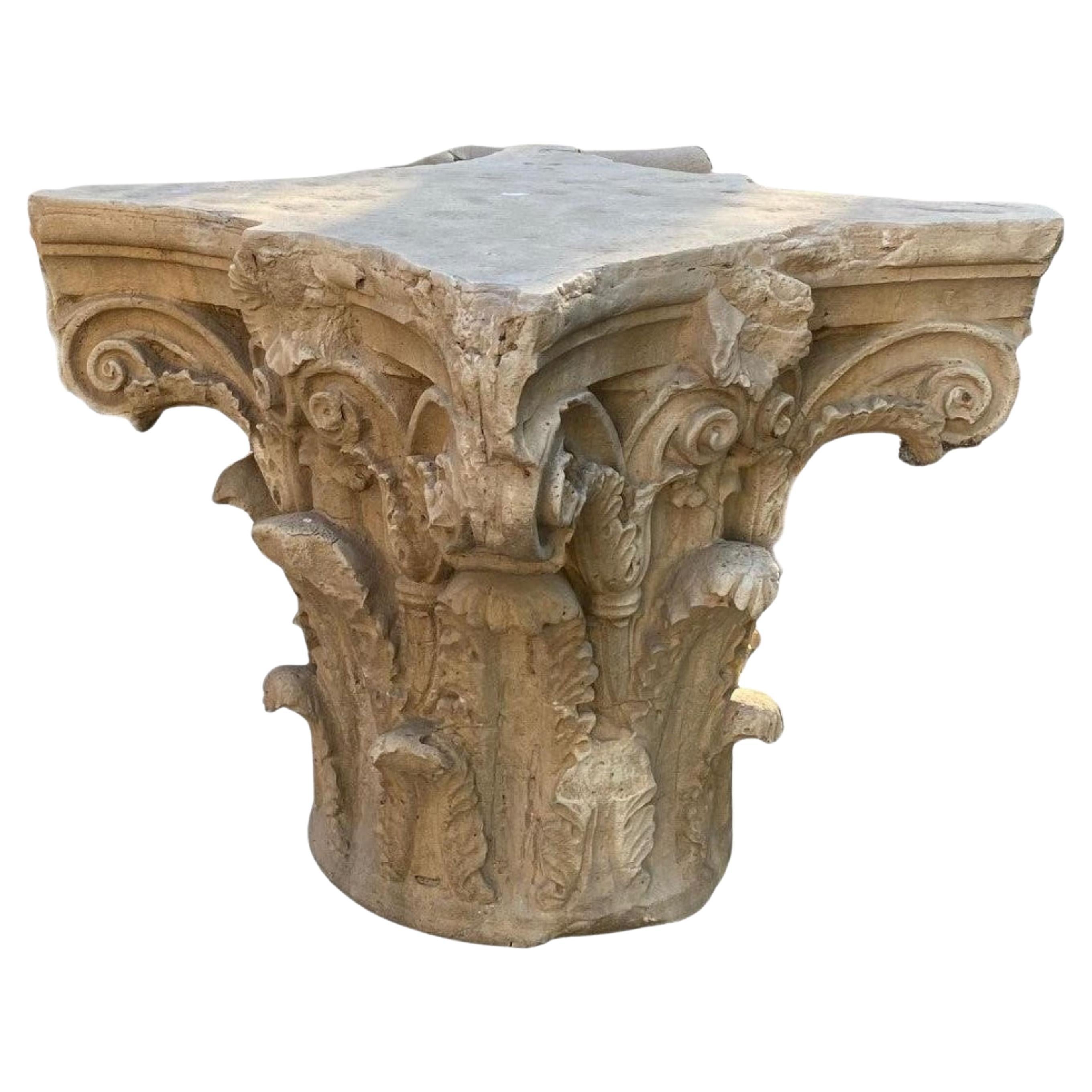 Antique Old Cast Stone Garden Coffee Side Table Base Pedestal Los Angeles CA For Sale