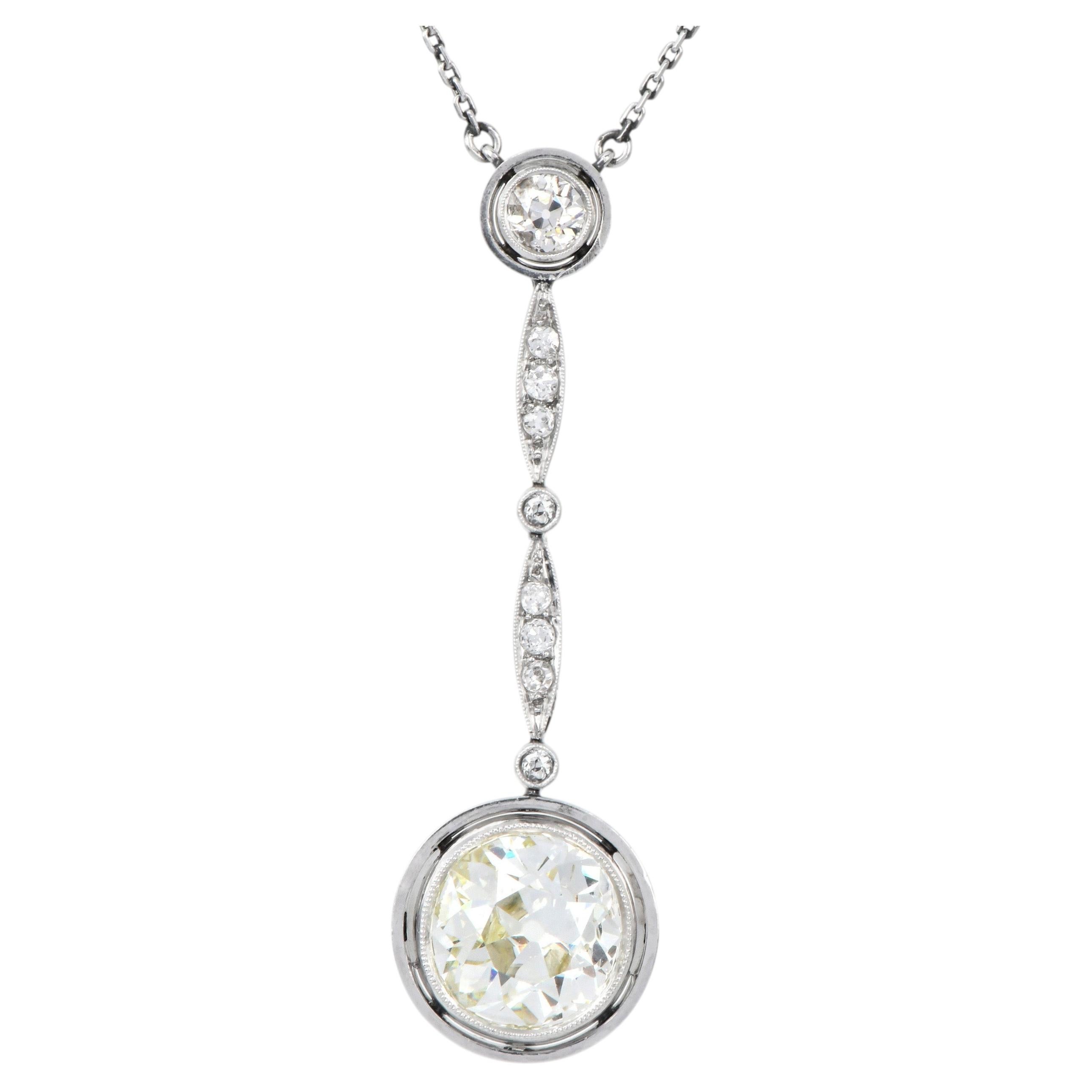 Collier Lariat en platine avec 5,57cts de diamant taille ancienne
