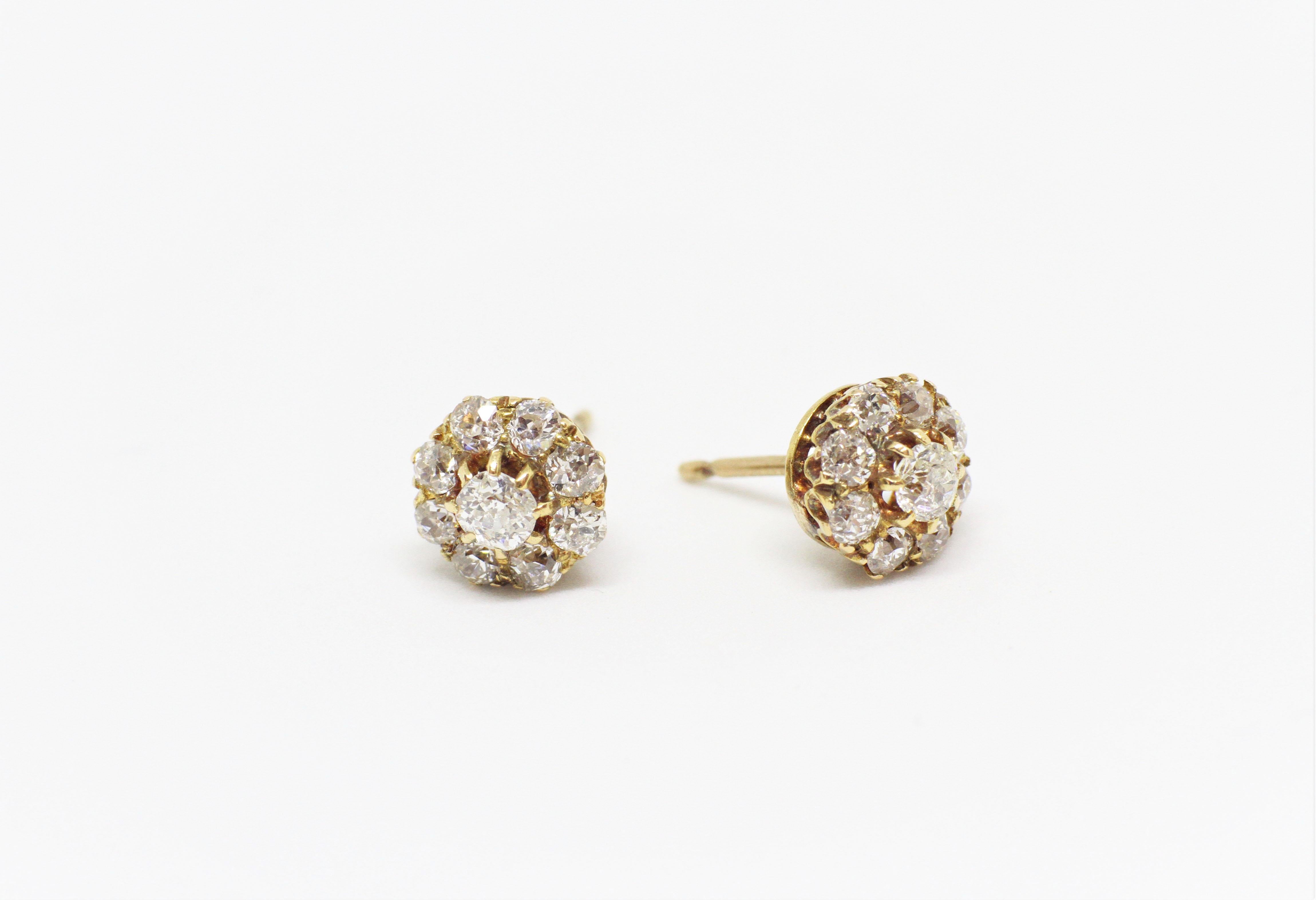 Late Victorian Antique Old Cut Coronet Cluster Earrings, circa 1890