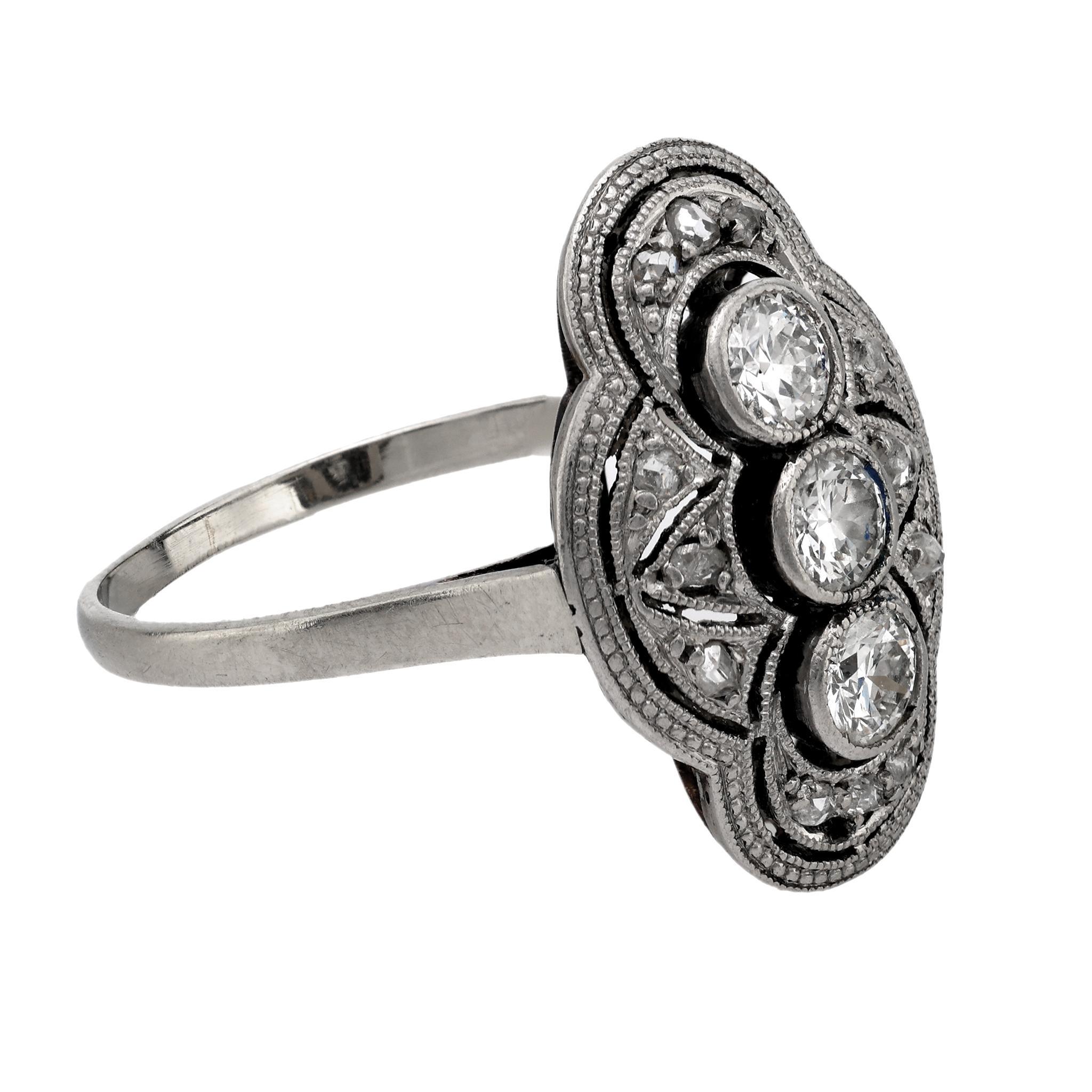 Anillo de oro blanco 14k con diamante talla antigua Victoriano